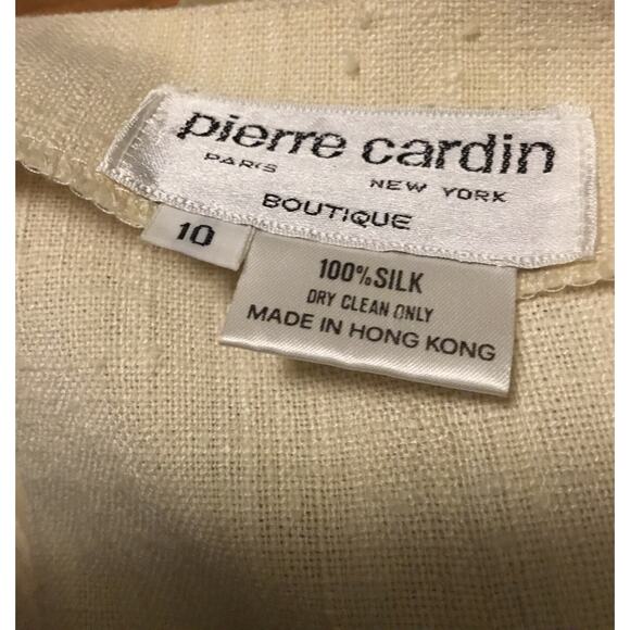 Vintage 1980s Pierre Cardin Boutique Cream Raw Silk Skirt Suit w/Peplum - Picture 2 of 6